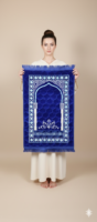 Royal Blue Velvet Prayer Mat with Arch & Floral Border Embroidery