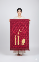 Majestic Maroon Quilted Prayer Mat with Mosque & Crescent Moon Silhouette