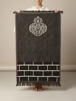 Luxury Quilted Charcoal Prayer Mat with Elegant Islamic Medallion